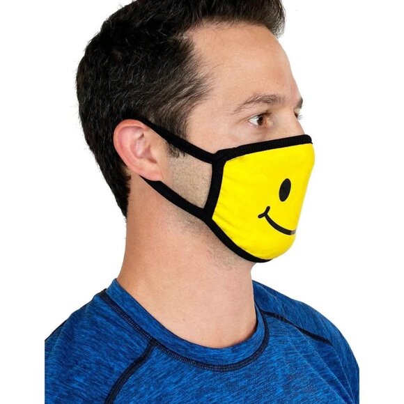 NEW IN BAG Tipsy Elves Smiley Cloth Yellow Face Mask - Picture 2 of 4